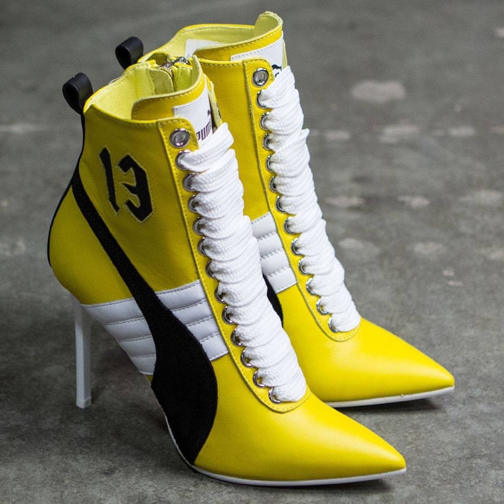 Fenty X Puma yellow leather heels